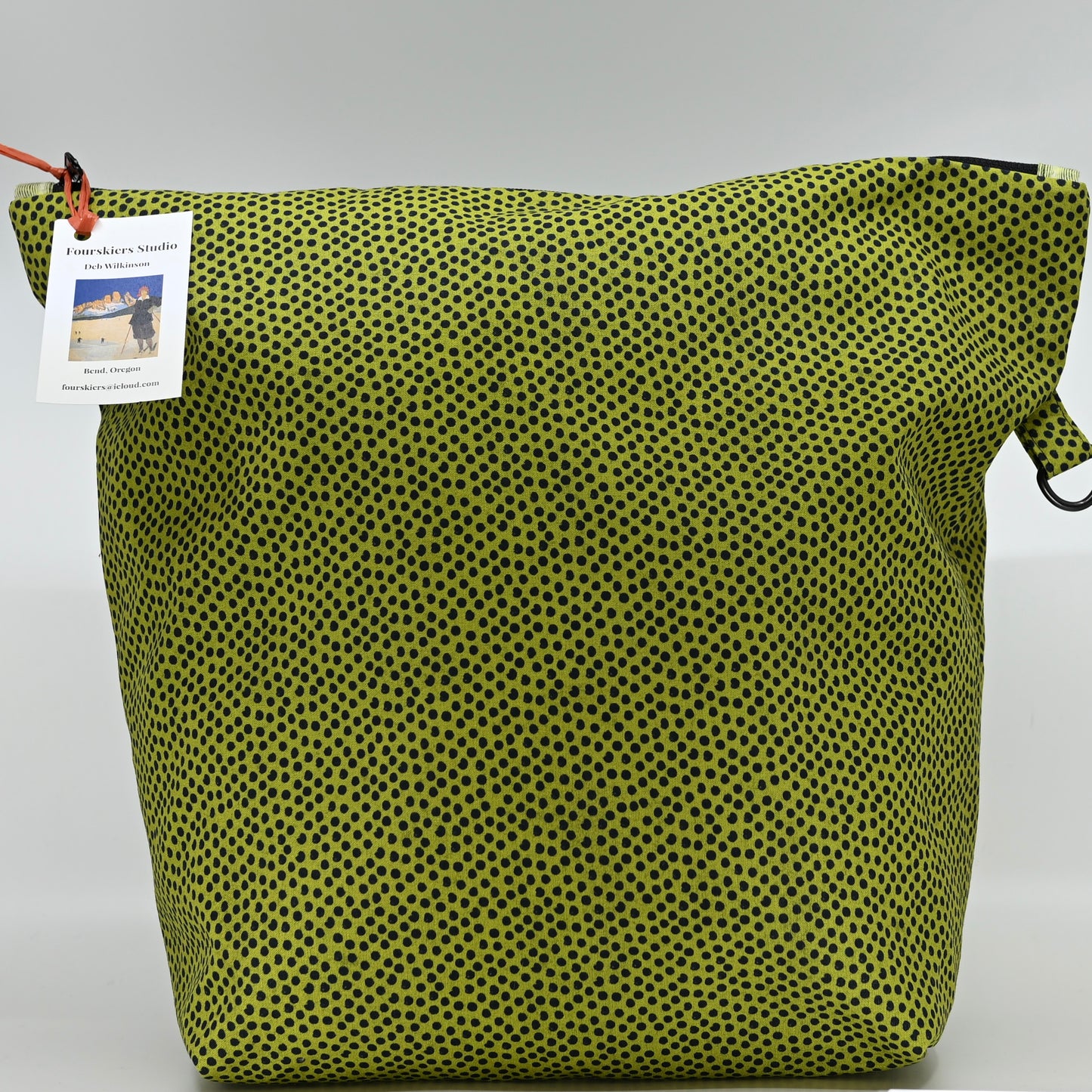 Project Bag 18"x18" - Green/Navy Blue polka dot