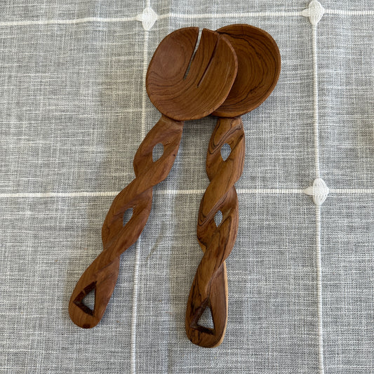 Twisted Olive Wood Handle Salad Servers