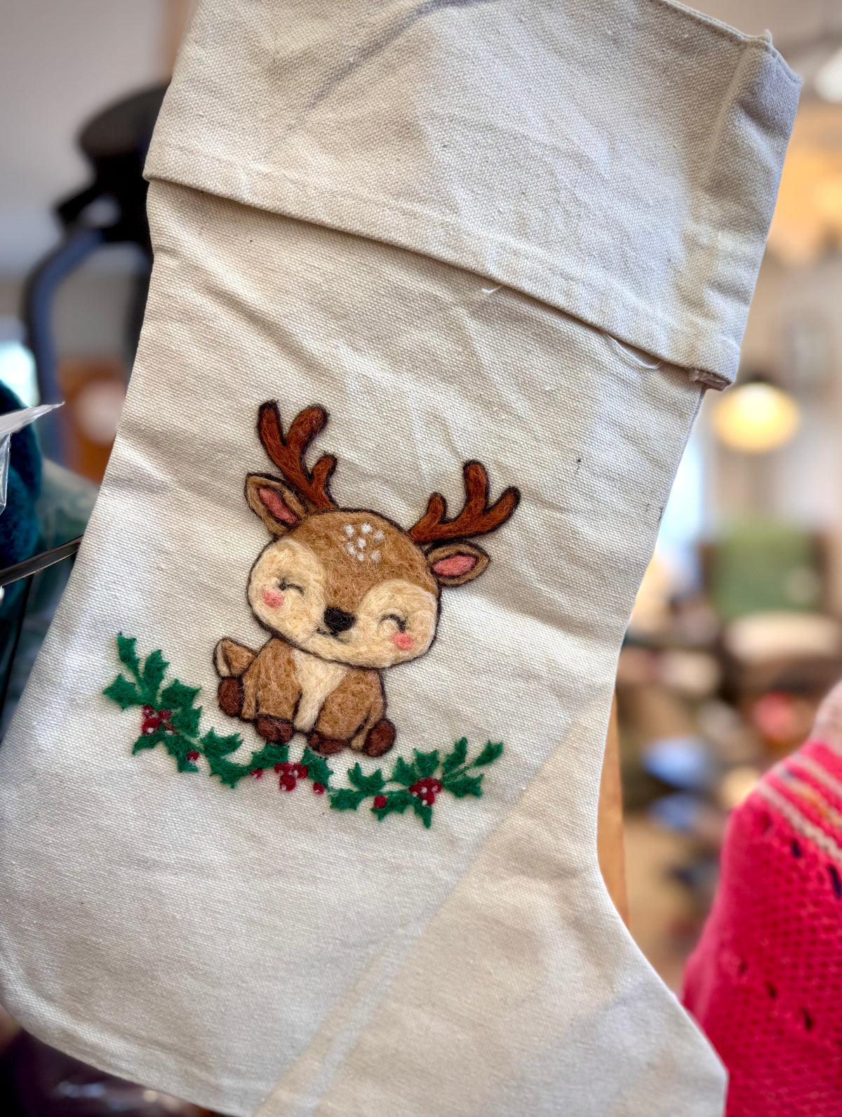 Needle Felted Reindeer Stocking