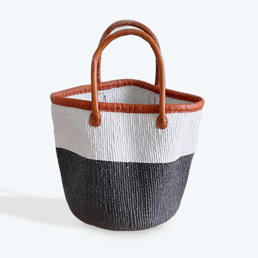 Charcoal & White Two Tone - Hook Handles - Boostani Basket